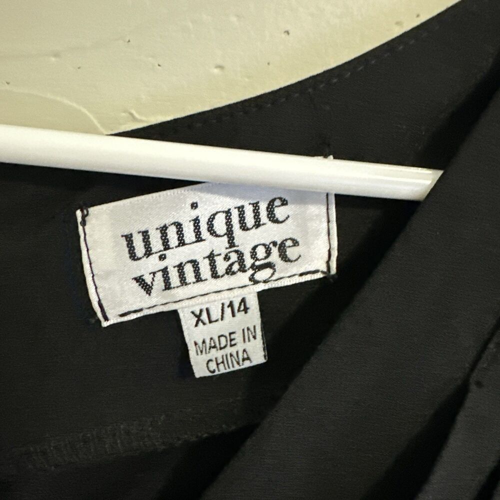 Unique Vintage XL 14 Dolores Swing Black Dress Midi Women’s Stretch - Picture 5 of 14